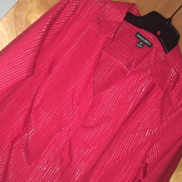 0X Fashion Bug Striped Shimmer Button Down Top - Picture 4 of 13